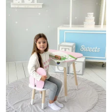 Столик облачко с нишей 54х68х50 и стульчик спинка в форме бабочки 26.5х26х25, стол и стул в детскую, розовый с белым