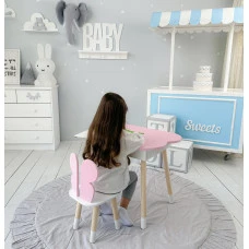 Столик облачко с нишей 54х68х50 и стульчик спинка в форме бабочки 26.5х26х25, стол и стул в детскую, розовый с белым