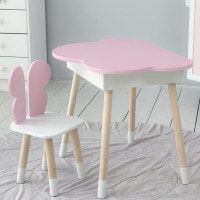 Столик облачко с нишей 54х68х50 и стульчик спинка в форме бабочки 26.5х26х25, стол и стул в детскую, розовый с белым