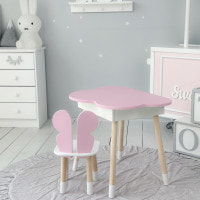 Столик облачко с нишей 54х68х50 и стульчик спинка в форме бабочки 26.5х26х25, стол и стул в детскую, розовый с белым