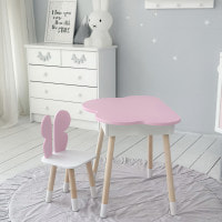 Столик облачко с нишей 54х68х50 и стульчик спинка в форме бабочки 26.5х26х25, стол и стул в детскую, розовый с белым