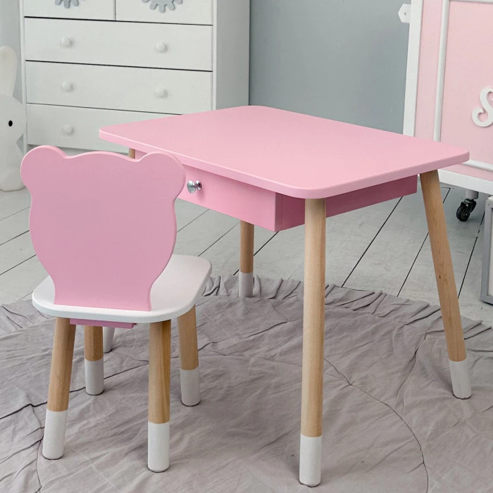 Дитячий стільчик ведмедик 26.5х26х25см, стілець для дитини, білий з рожевим