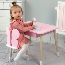 Стол прямоугольный с ящиком для вещей 46х60х45 и стул бабочка 26.5х26х25, столик и стульчик в детскую, розовый с белым