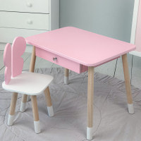 Стол прямоугольный с ящиком для вещей 46х60х45 и стул бабочка 26.5х26х25, столик и стульчик в детскую, розовый с белым