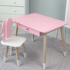 Стол прямоугольный с ящиком для вещей 46х60х45 и стул бабочка 26.5х26х25, столик и стульчик в детскую, розовый с белым