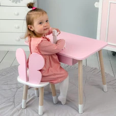 Стол прямоугольный с ящиком для вещей 46х60х45 и стул бабочка 26.5х26х25, столик и стульчик в детскую, розовый с белым