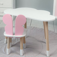 Дитячий столик хмара 46х70х40 і стілець метелик 26.5х26х25, стільчик та стіл для навчання та творчості, білий з рожевим