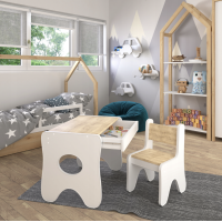 Удобный столик в детскую комнату 70×45×51, детский игральный стол с ящиком, белый с деревом