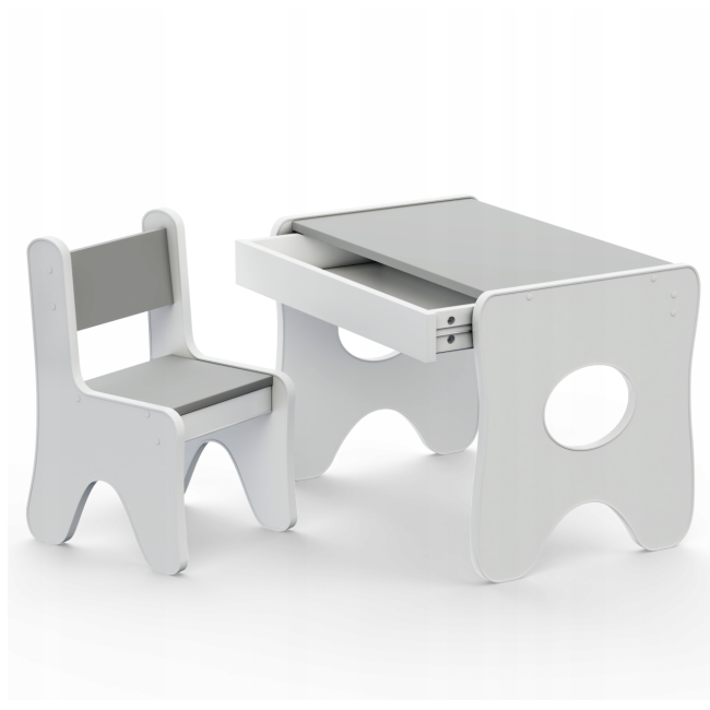 Набор детской мебели стол с ящиком и стульчик 70×45×51, стол и стул для детей, белый с серым