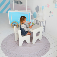 Набір дитячих меблів столик з ящиком та стільчик 70×45×51, стіл та стілець для дітей, білий з сірим
