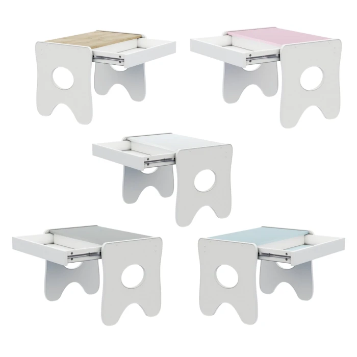 Удобный столик в детскую комнату 70×45×51, детский игральный стол с ящиком, белый с деревом