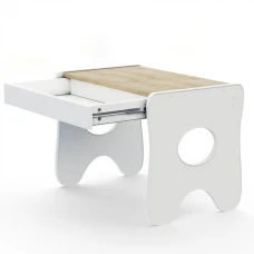 Удобный столик в детскую комнату 70×45×51, детский игральный стол с ящиком, белый с деревом