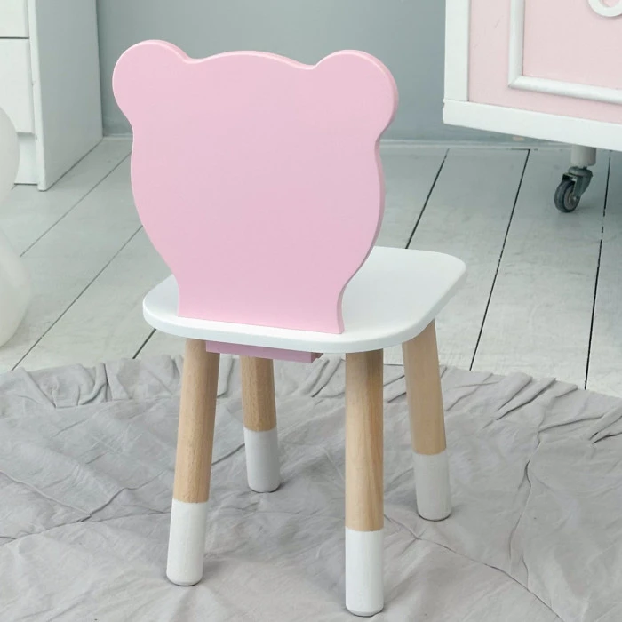 Дитячий стільчик ведмедик 26.5х26х25см, стілець для дитини, білий з рожевим