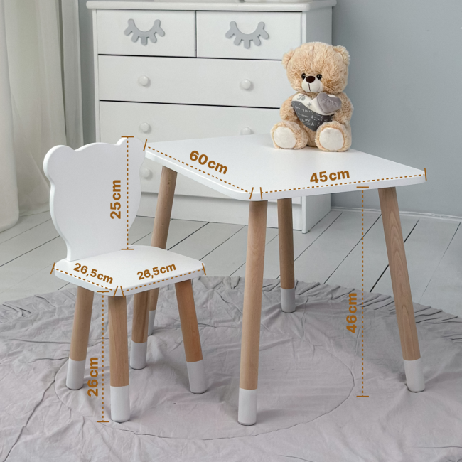 Детский стульчик мишка 26.5х26х25см, стул для ребенка, белый с розовым