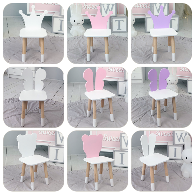 Детский стульчик мишка 26.5х26х25см, стул для ребенка, белый с розовым