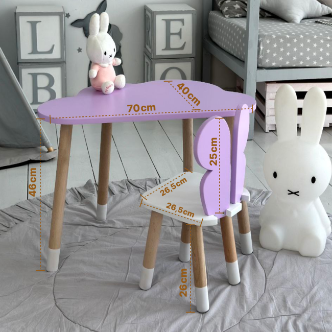 Детский столик облако 46х70х40, трюмо для девочек до 7 лет, фиолетовый.