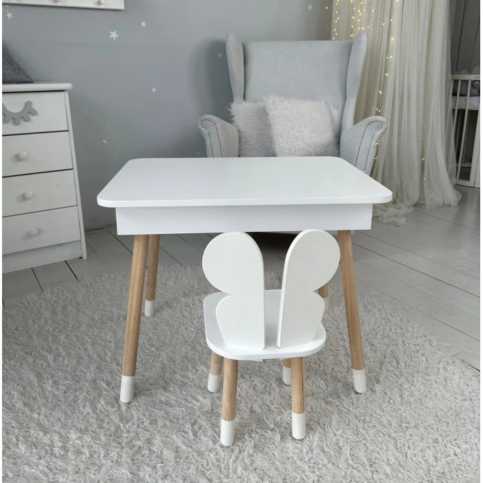 Столик з відкидним верхом 53х60х45 і стільчик метелик 26.5х26х25, стіл та стілець для злопчика від 1 року, білий