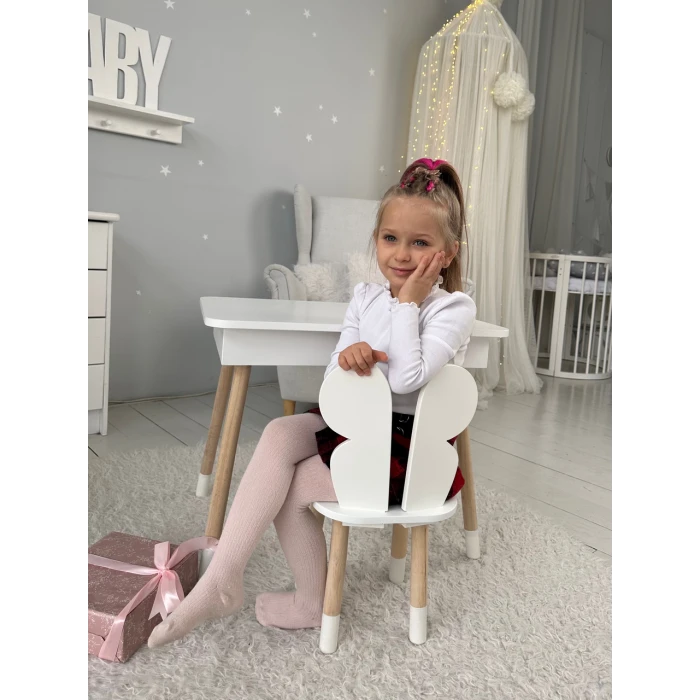 Столик з відкидним верхом 53х60х45 і стільчик метелик 26.5х26х25, стіл та стілець для злопчика від 1 року, білий