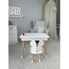 Столик з відкидним верхом 53х60х45 і стільчик метелик 26.5х26х25, стіл та стілець для злопчика від 1 року, білий