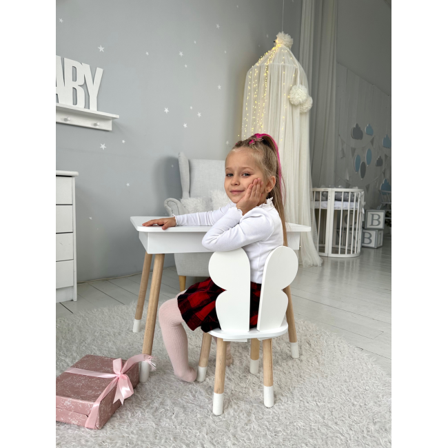 Столик с откидным верхом 53х60х45 и стульчик бабочка 26.5х26х25, стол и стул для мальчика от 1 года, белый