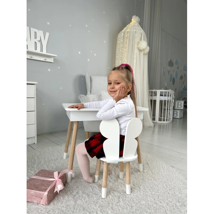 Столик з відкидним верхом 53х60х45 і стільчик метелик 26.5х26х25, стіл та стілець для злопчика від 1 року, білий