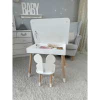 Столик с откидным верхом 53х60х45 и стульчик бабочка 26.5х26х25, стол и стул для мальчика от 1 года, белый