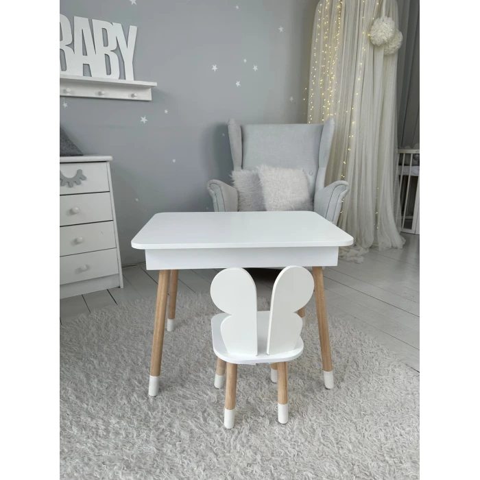Столик з відкидним верхом 53х60х45 і стільчик метелик 26.5х26х25, стіл та стілець для злопчика від 1 року, білий