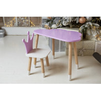 Стол облако 46х70х40 и стульчик коронка 26.5х26х25, детский столик и стул для рисования/занятий, фиолетовый с белым