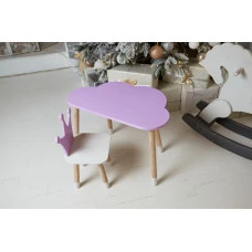 Стіл хмарка 46х70х40 та стільчик коронка 26.5х26х25, дитячий столик та стілець для малювання/занять, фіолетовий з білим