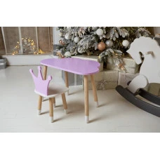 Стіл хмарка 46х70х40 та стільчик коронка 26.5х26х25, дитячий столик та стілець для малювання/занять, фіолетовий з білим