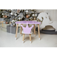 Стол облако 46х70х40 и стульчик коронка 26.5х26х25, детский столик и стул для рисования/занятий, фиолетовый с белым