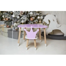Стіл хмарка 46х70х40 та стільчик коронка 26.5х26х25, дитячий столик та стілець для малювання/занять, фіолетовий з білим