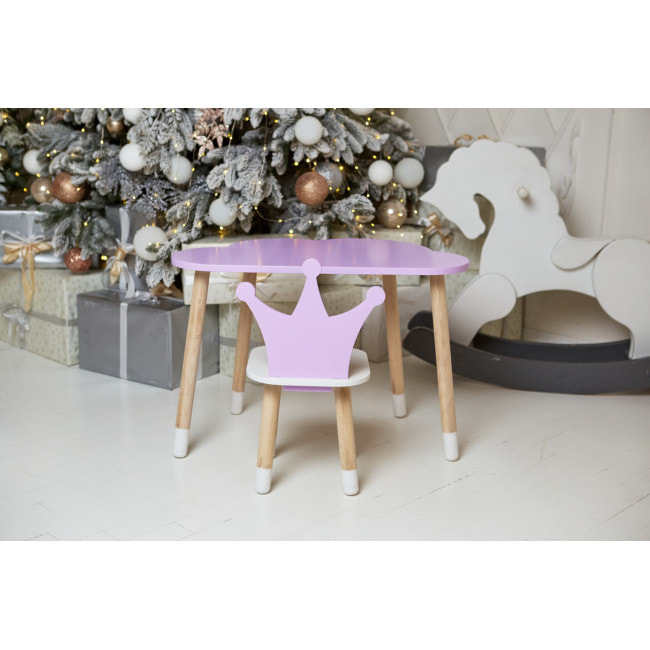 Стіл хмарка 46х70х40 та стільчик коронка 26.5х26х25, дитячий столик та стілець для малювання/занять, фіолетовий з білим