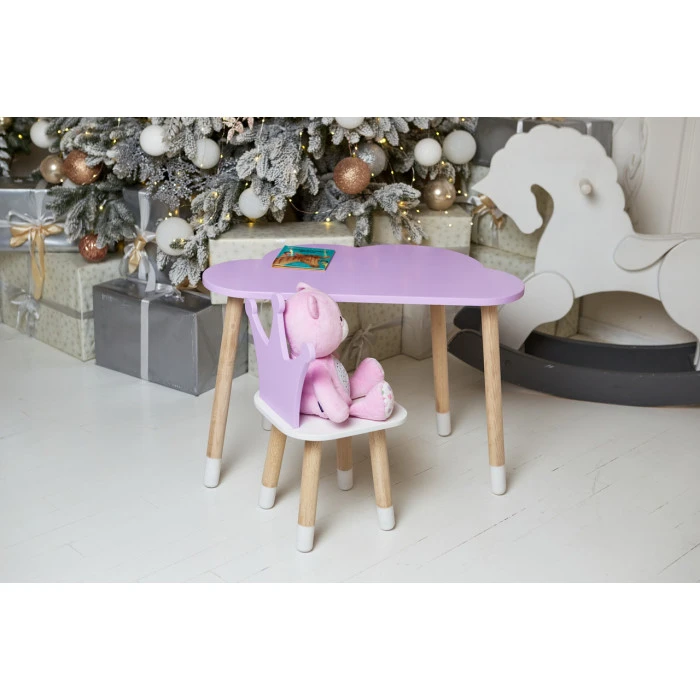 Стіл хмарка 46х70х40 та стільчик коронка 26.5х26х25, дитячий столик та стілець для малювання/занять, фіолетовий з білим