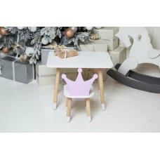 Дитячий стіл 46х60х45 і стілець корона 26.5х26х25, столик та стільчик для дівчачої кімнати, фіолетовий з білим