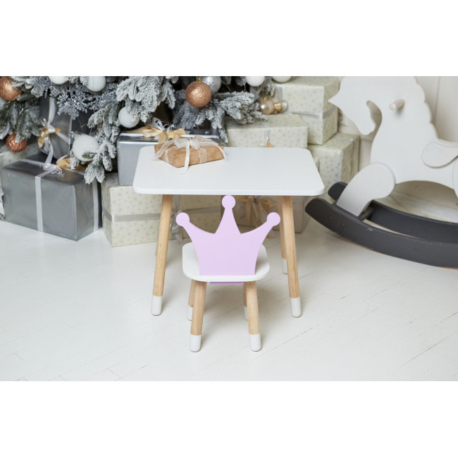 Детский стол 46х60х45 и стул корона 26.5х26х25, столик и стульчик для девичьей комнаты, фиолетовый с белым