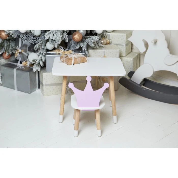 Дитячий стіл 46х60х45 і стілець корона 26.5х26х25, столик та стільчик для дівчачої кімнати, фіолетовий з білим