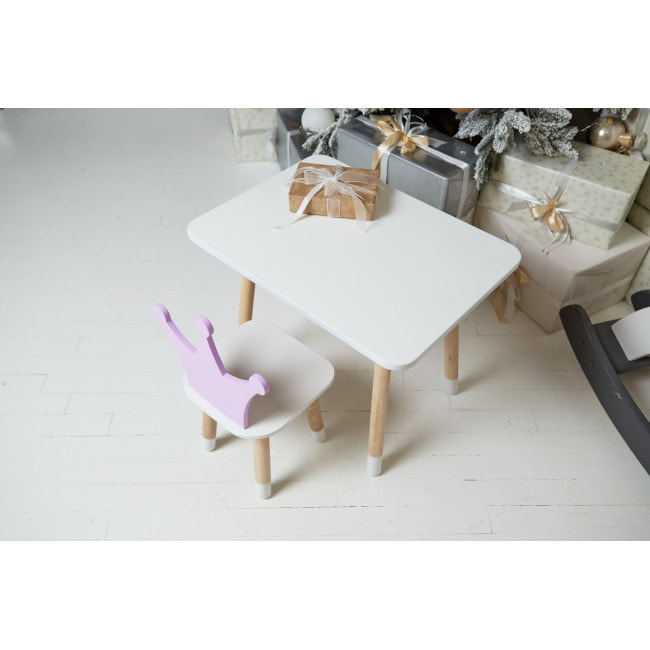 Детский стол 46х60х45 и стул корона 26.5х26х25, столик и стульчик для девичьей комнаты, фиолетовый с белым