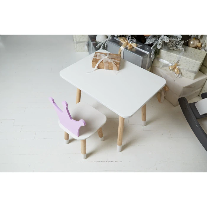 Дитячий стіл 46х60х45 і стілець корона 26.5х26х25, столик та стільчик для дівчачої кімнати, фіолетовий з білим
