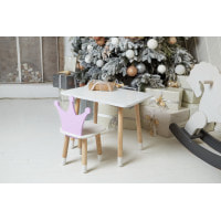 Дитячий стіл 46х60х45 і стілець корона 26.5х26х25, столик та стільчик для дівчачої кімнати, фіолетовий з білим