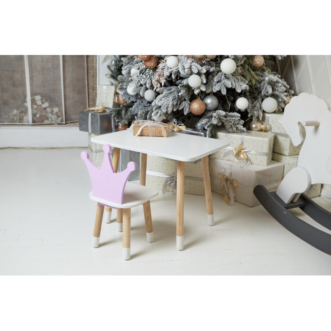 Детский стол 46х60х45 и стул корона 26.5х26х25, столик и стульчик для девичьей комнаты, фиолетовый с белым