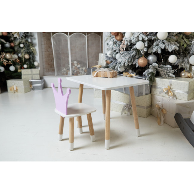 Детский стол 46х60х45 и стул корона 26.5х26х25, столик и стульчик для девичьей комнаты, фиолетовый с белым