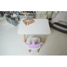 Дитячий стіл 46х60х45 і стілець корона 26.5х26х25, столик та стільчик для дівчачої кімнати, фіолетовий з білим