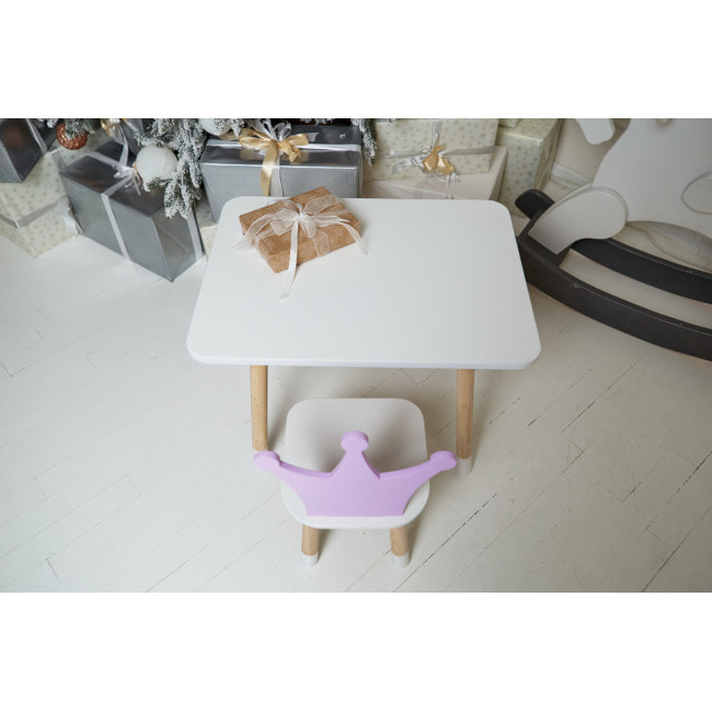 Детский стол 46х60х45 и стул корона 26.5х26х25, столик и стульчик для девичьей комнаты, фиолетовый с белым