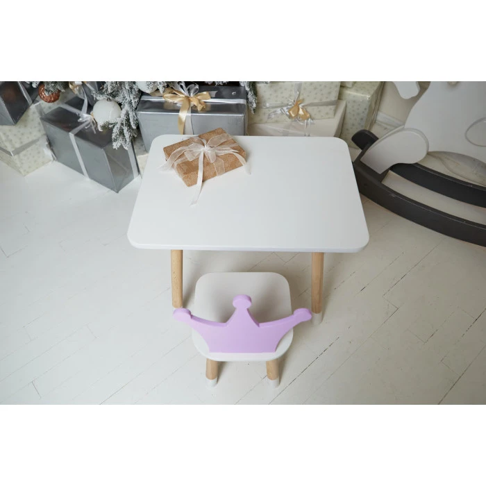 Дитячий стіл 46х60х45 і стілець корона 26.5х26х25, столик та стільчик для дівчачої кімнати, фіолетовий з білим