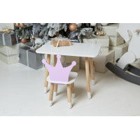 Дитячий стіл 46х60х45 і стілець корона 26.5х26х25, столик та стільчик для дівчачої кімнати, фіолетовий з білим