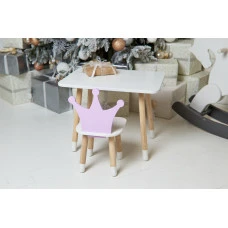 Дитячий стіл 46х60х45 і стілець корона 26.5х26х25, столик та стільчик для дівчачої кімнати, фіолетовий з білим