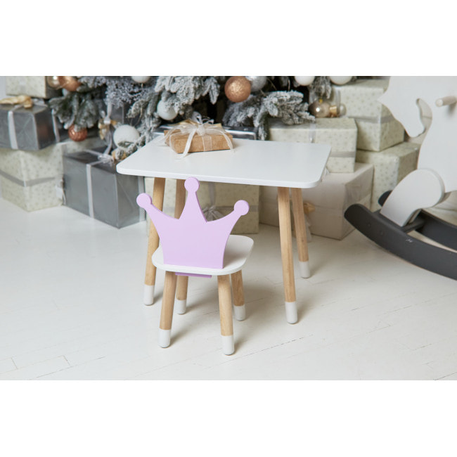 Детский стол 46х60х45 и стул корона 26.5х26х25, столик и стульчик для девичьей комнаты, фиолетовый с белым