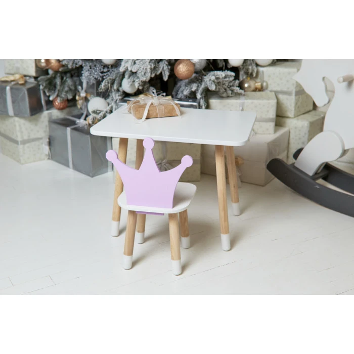 Дитячий стіл 46х60х45 і стілець корона 26.5х26х25, столик та стільчик для дівчачої кімнати, фіолетовий з білим