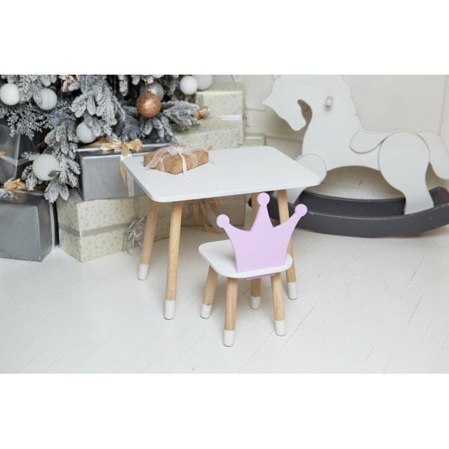 Детский стол 46х60х45 и стул корона 26.5х26х25, столик и стульчик для девичьей комнаты, фиолетовый с белым